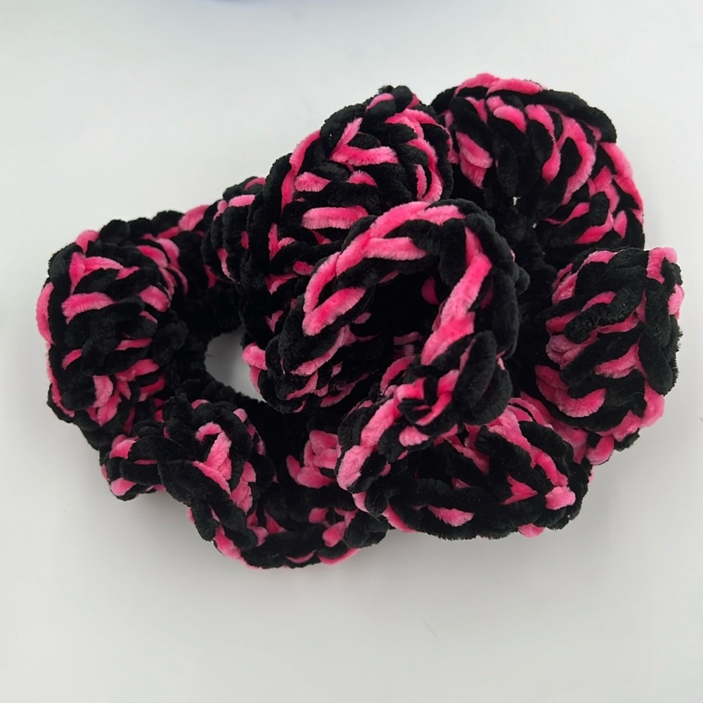 Pink and Black Velvet Scrunchie Set of 2 Lesley Special - Picture 2 of 3